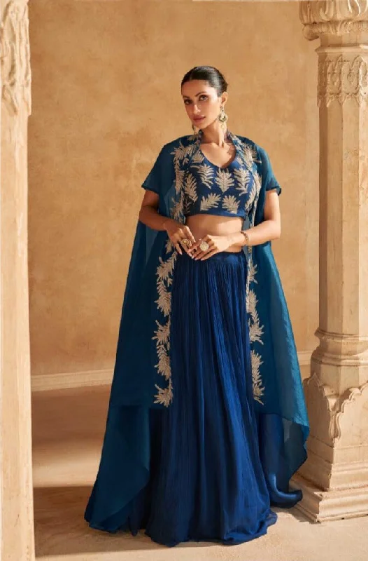 Classic Navy Blue Chinon Silk Jacket Style Lehenga Choli Knit Jacket Woven Jacket Fleece Jacket Classic Navy Blue Chinon Silk Jacket Style Lehenga Choli Knit Jacket Woven Jacket Fleece Jacket