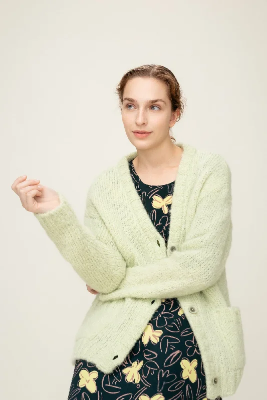 Hiutale Cardigan Light Green Polka Dot Checkered Tartan