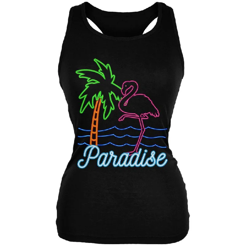 Retro 80s Neon Sign Flamingo Paradise Juniors Soft Tank Top turquoise tank top