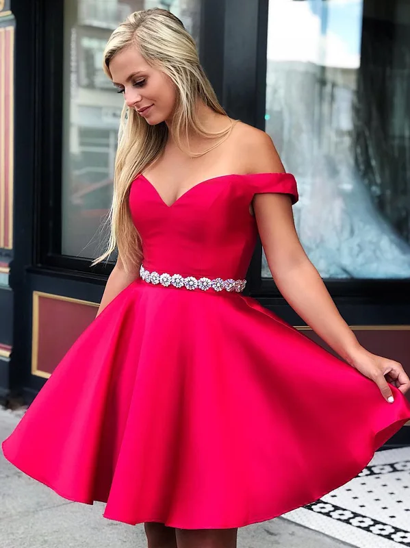 Off Shoulder Short Pink Prom Dresses, Pink Off the Shoulder Short Graduation Formal Evening Dresses Off Shoulder Short Pink Prom Dresses, Pink Off the Shoulder Short Graduation Formal Evening Dresses