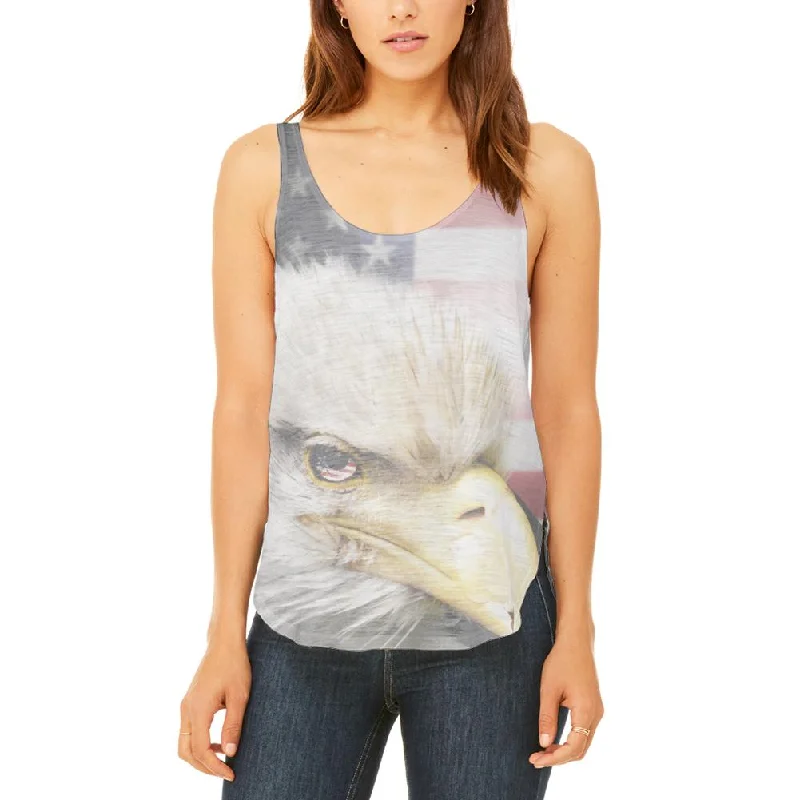 4th of July American Bald Eagle Eye Flag Juniors Flowy Side Slit Tank Top halter tank top
