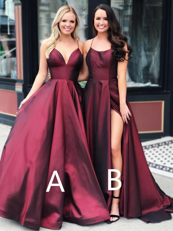 A Line Burgundy Long Prom Dresses, Burgundy Long Formal Graduation Evening Dresses