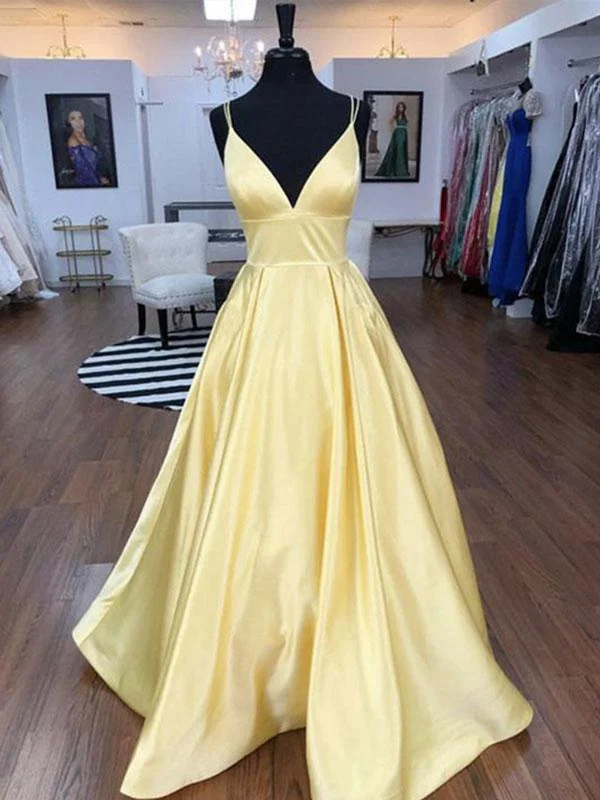 A Line V Neck Floor Length Yellow Prom Dresses, V Neck Long Yellow Formal Graduation Evening Dresses A Line V Neck Floor Length Yellow Prom Dresses, V Neck Long Yellow Formal Graduation Evening Dresses