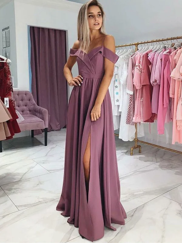 Custom Made Off Shoulder Prom Dress with Leg Slit, High Slit Formal Dresses, Graduation Dresses Custom Made Off Shoulder Prom Dress with Leg Slit, High Slit Formal Dresses, Graduation Dresses