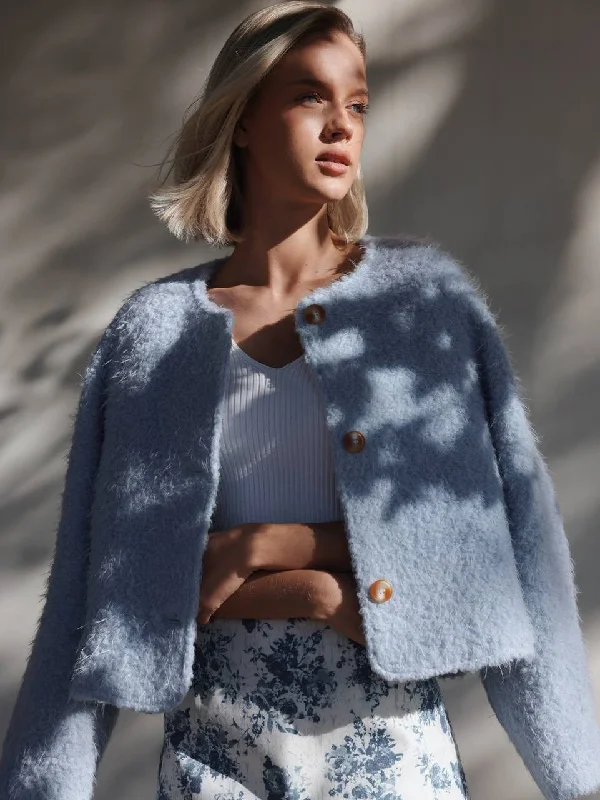 Light Blue Fuzzy Cardigan Rayon Fabric Velvet Fabric Corduroy Fabric