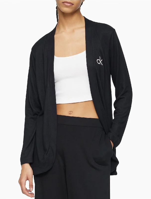 Calvin Klein Aurora Comfort CK Logo Open Front Cardigan - Women Elasticated Padded Insulated