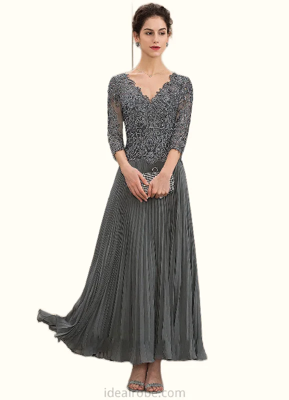 Serenity A-Line V-neck Ankle-Length Chiffon Lace Mother of the Bride Dress With Sequins Pleated STK126P0014745 Serenity A-Line V-neck Ankle-Length Chiffon Lace Mother of the Bride Dress With Sequins Pleated STK126P0014745