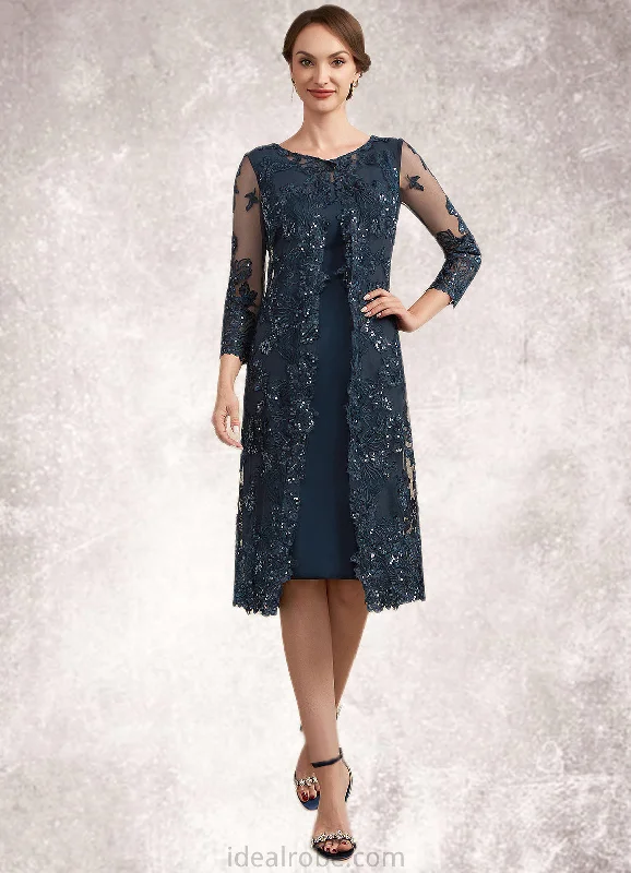 Kit Sheath/Column Scoop Neck Knee-Length Chiffon Lace Mother of the Bride Dress With Sequins STK126P0014771 Kit Sheath/Column Scoop Neck Knee-Length Chiffon Lace Mother of the Bride Dress With Sequins STK126P0014771