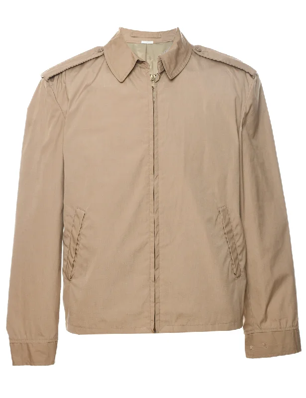 Light Brown Tailored Zip-Front Jacket  - M Knit Fabric Woven Fabric Fleece Fabric