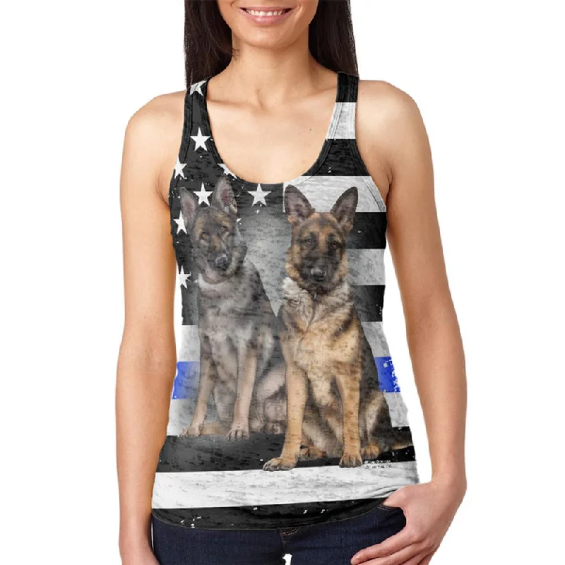 Thin Blue Line K9 Unit German Shepherd Live Forever Juniors Burnout Racerback Tank Top sequin tank top
