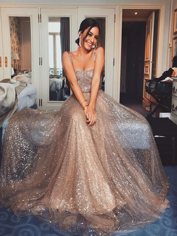 Custom Made A Line Shiny Prom Dress with Sequins, Shiny Formal Graduation Dresses
