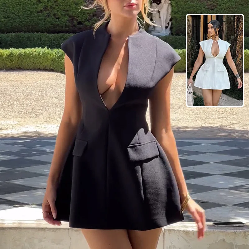 Sexy Deep V-neck A-line Dress Summer Fashion French Style Slimming Short Dresses Cardigan Temperament Dress Skirt Hot Girl Bright Pastel Dark Sexy Deep V-neck A-line Dress Summer Fashion French Style Slimming Short Dresses Cardigan Temperament Dress Skirt Hot Girl Bright Pastel Dark