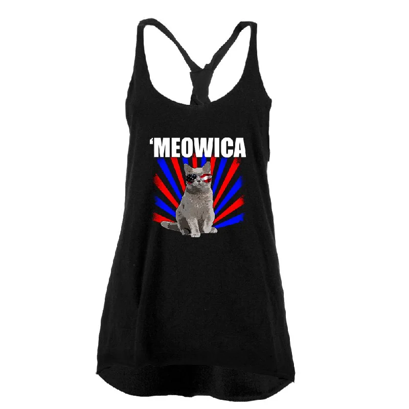 Cat 4th of July Meowica Juniors Twist Tank Top floral tank top