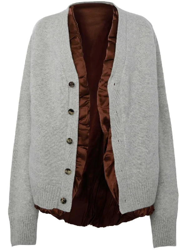 satin-lined cardigan Notch Collar Peter Pan Collar Cowl Neck