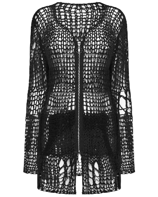 Punk Rave Womens Gothic Punk Shredded Cardigan Sweater - Black Casual Formal Business Punk Rave Womens Gothic Punk Shredded Cardigan Sweater - Black Casual Formal Business