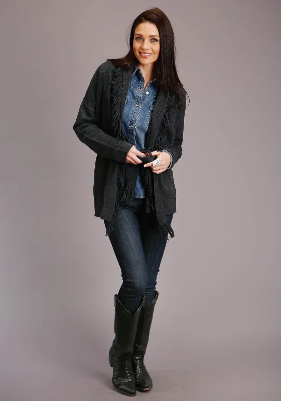 Women's Stetson Charcoal Cardigan Sweater Faux Fur Fabric Real Fur Fabric Shearling Fabric