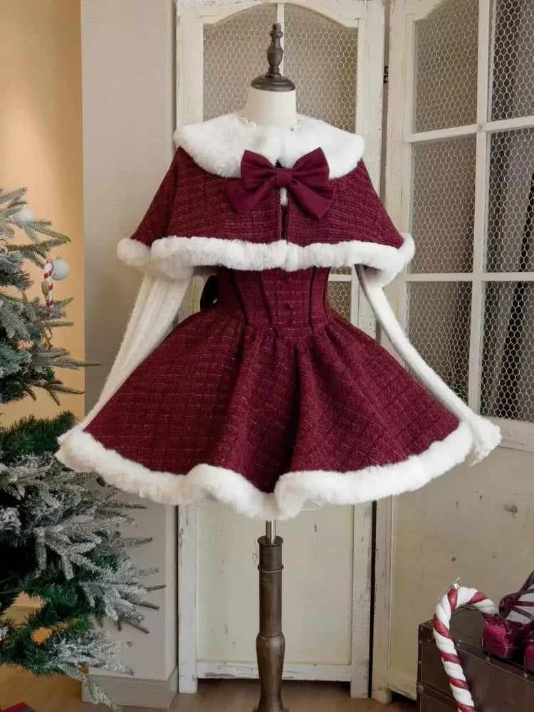 Christmas New Year 3 Piece Set Sweet Lolita Style Dress Sets Womens Elegant Chic Bow Plush Shawl Short Jackets Mini Skirts Suit Corduroy Jacket Velvet Jacket Brocade Jacket Christmas New Year 3 Piece Set Sweet Lolita Style Dress Sets Womens Elegant Chic Bow Plush Shawl Short Jackets Mini Skirts Suit Corduroy Jacket Velvet Jacket Brocade Jacket