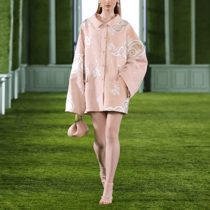 Thread Embroidered Oversized Crepe Jacket Cotton Jacket Linen Jacket Terry Jacket