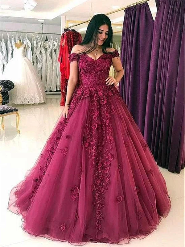 Off Shoulder Burgundy Lace Prom Gown, Burgundy Lace Formal Dresses, Evening Dresses
