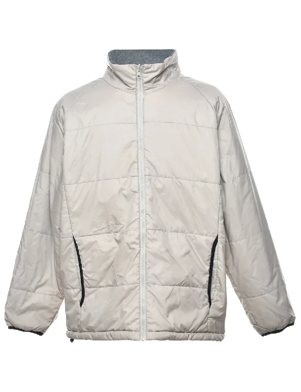 Light Grey Puffer Jacket - XL Faux Fur Fabric Real Fur Fabric Shearling Fabric