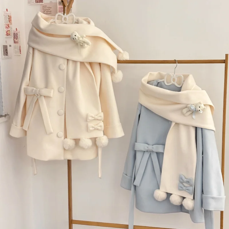First Snow Bear Autumn and Winter Atmosphere Jacket One-Shoulder Jacket Off-the-Shoulder Jacket Asymmetrical Jacket