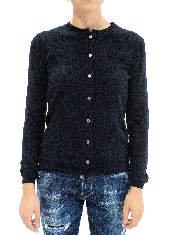 LA ROSE cardigan cashmere blu navy Striped Floral Plaid