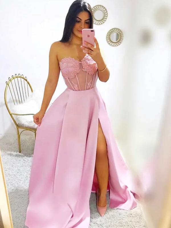 Sweetheart Neck Pink Lace Prom Dresses Long, Pink Lace Formal Graduation Evening Dresses Sweetheart Neck Pink Lace Prom Dresses Long, Pink Lace Formal Graduation Evening Dresses