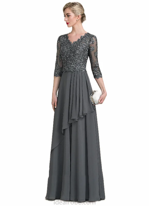 Xiomara A-Line V-neck Floor-Length Chiffon Lace Mother of the Bride Dress With Beading Sequins Cascading Ruffles STK126P0014756 Xiomara A-Line V-neck Floor-Length Chiffon Lace Mother of the Bride Dress With Beading Sequins Cascading Ruffles STK126P0014756