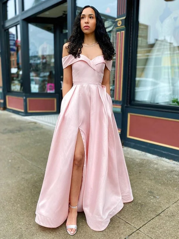 Off the Shoulder Pink Long Prom Dresses, Pink Off Shoulder Formal Evening Dresses