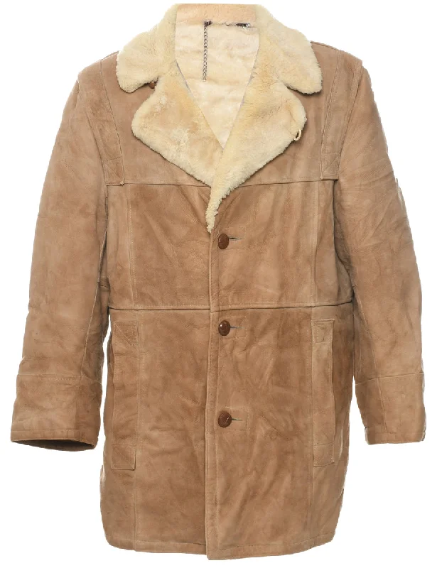 London Fog Shearling Suede Jacket - L Trench Coat Raincoat Waterproof Jacket