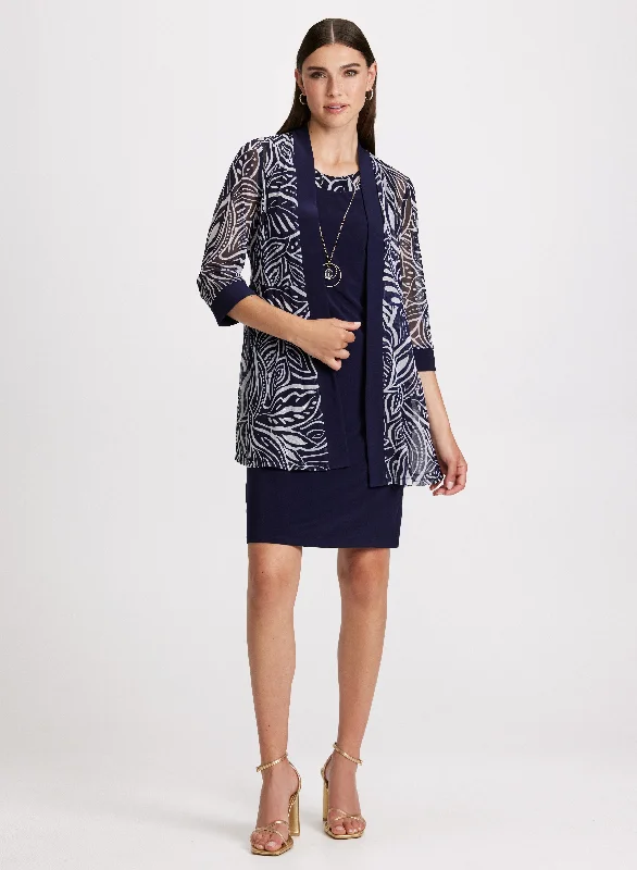 Mesh Jacket, Dress & Necklace Set Satin Jacket Silk Jacket Chiffon Jacket