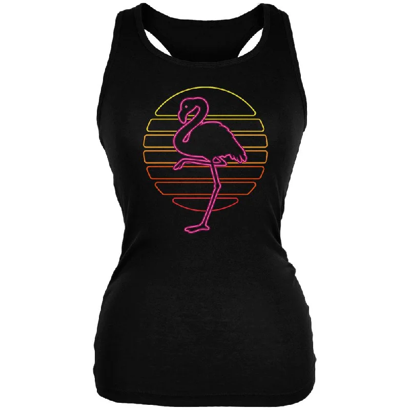 Retro 80s Neon Sign Flamingo Sunset Juniors Soft Tank Top coral tank top