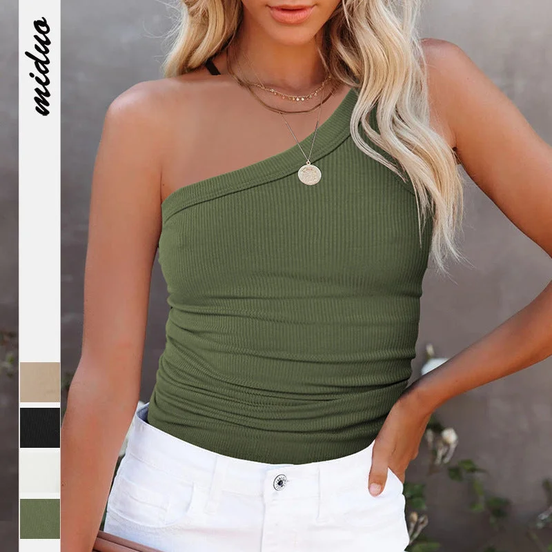 Fashion One Shoulder Summer Tank Tops sheer tank top