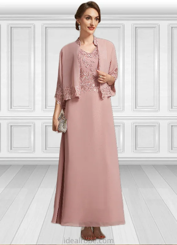Madelyn A-Line V-neck Ankle-Length Chiffon Lace Mother of the Bride Dress With Beading Sequins STK126P0014784 Madelyn A-Line V-neck Ankle-Length Chiffon Lace Mother of the Bride Dress With Beading Sequins STK126P0014784