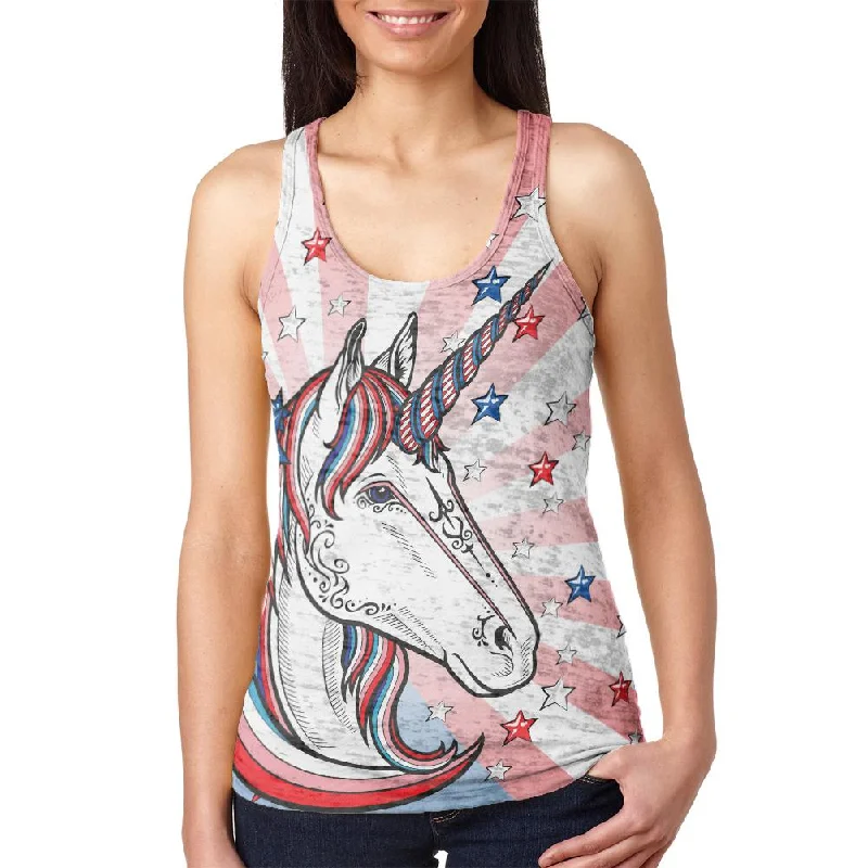 4th of July Freedom is Magical Unicorn Juniors Burnout Racerback Tank Top lace tank top