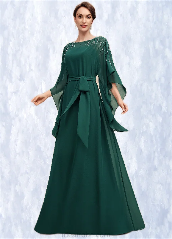Janelle A-Line Scoop Neck Floor-Length Chiffon Mother of the Bride Dress With Beading Bow(s) STK126P0014763 Janelle A-Line Scoop Neck Floor-Length Chiffon Mother of the Bride Dress With Beading Bow(s) STK126P0014763