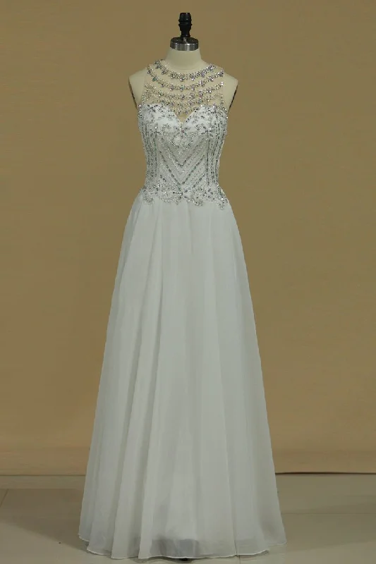 Scoop Prom Dresses A Line Chiffon With Beading