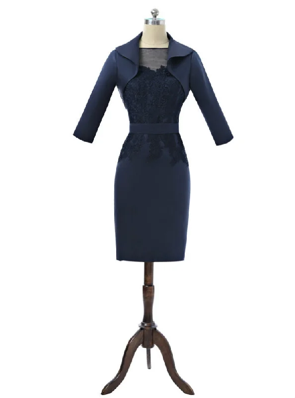 Navy Blue Mother Of The Bride Dresses Sheath Knee Length With Jacket Front Pockets Side Pockets Patch Pockets Navy Blue Mother Of The Bride Dresses Sheath Knee Length With Jacket Front Pockets Side Pockets Patch Pockets