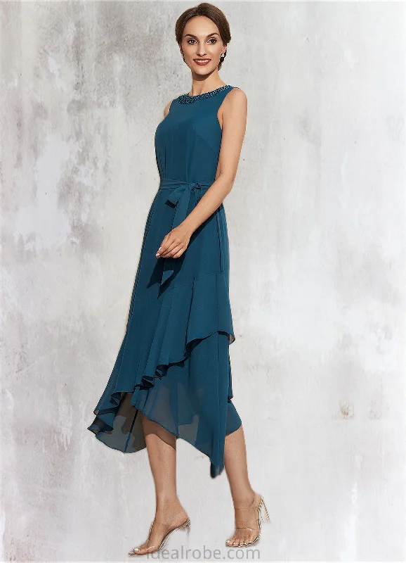 Teagan A-Line Scoop Neck Asymmetrical Chiffon Mother of the Bride Dress With Beading Cascading Ruffles STK126P0014817 Teagan A-Line Scoop Neck Asymmetrical Chiffon Mother of the Bride Dress With Beading Cascading Ruffles STK126P0014817