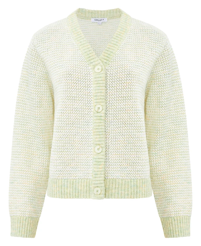 Pointelle Knit Cardigan - White/Lemongrass Satin Blend Silk Blend Wool Blend