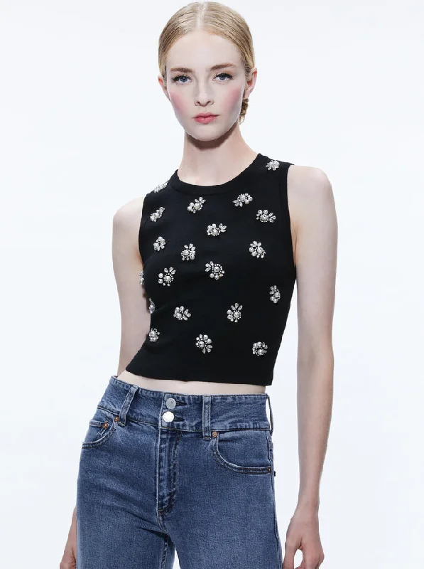 Amity Embellished Cropped Tank Black - Alice + Olivia sage tank top