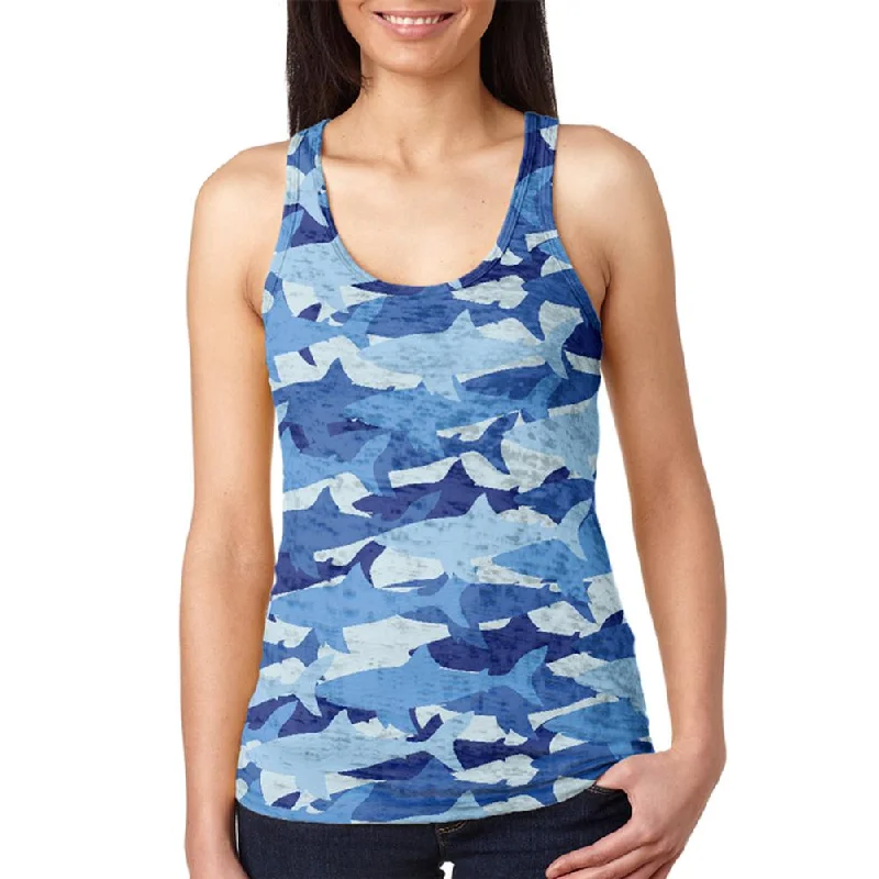 Great White Shark Camo Juniors Burnout Racerback Tank Top soft tank top