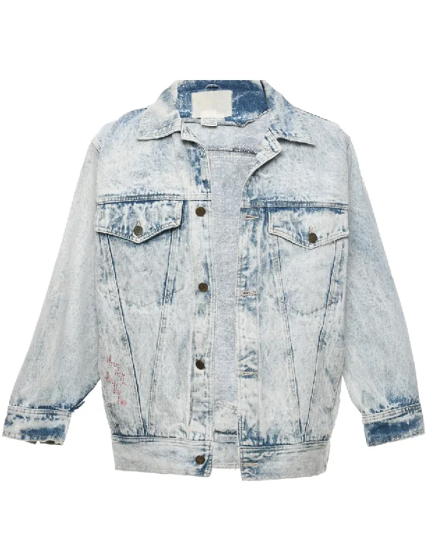 Acid Wash Denim Jacket - L Hoodie Zip-Up Jacket Button-Up Jacket