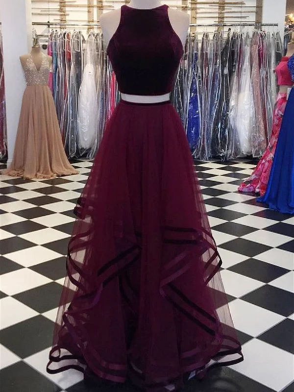 Custom Made Round Neck 2 Pieces Purple Prom Dresses, 2 Pieces Purple Formal Dresses, Graduation Dresses Custom Made Round Neck 2 Pieces Purple Prom Dresses, 2 Pieces Purple Formal Dresses, Graduation Dresses