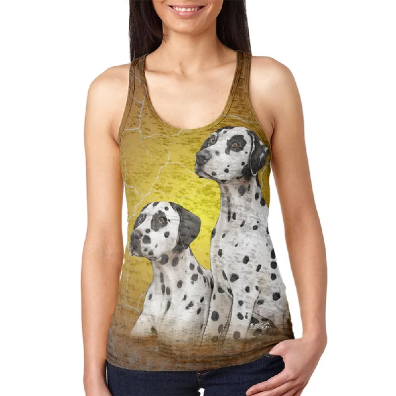 Dalmatians Live Forever Juniors Burnout Racerback Tank Top charcoal tank top