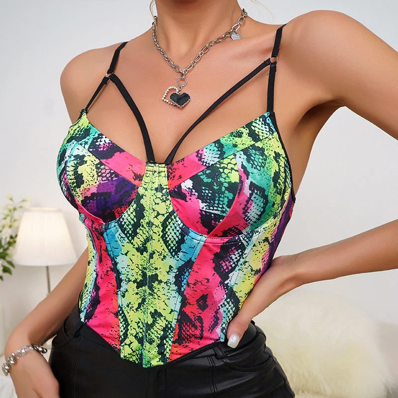 Sexy Floral Print Spaghetti Straps Women Tank Tops peekaboo tank top