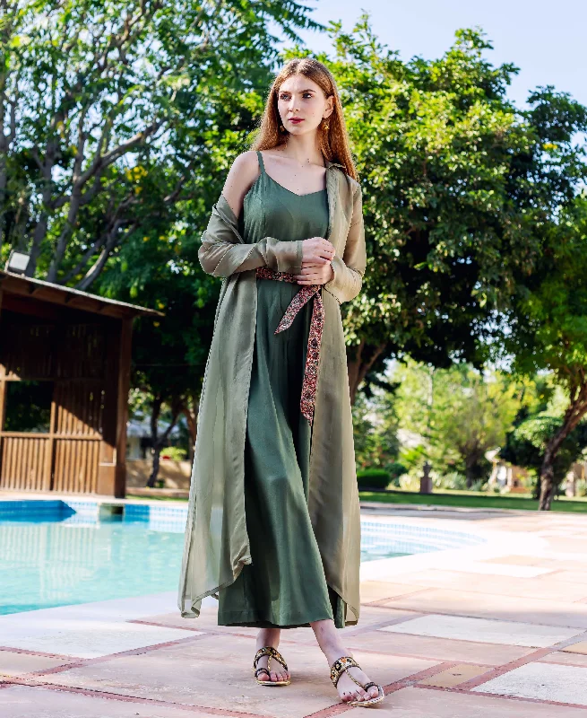 Summer Olive Jumpsuit with Jacket Faux Fur Fabric Real Fur Fabric Shearling Fabric
