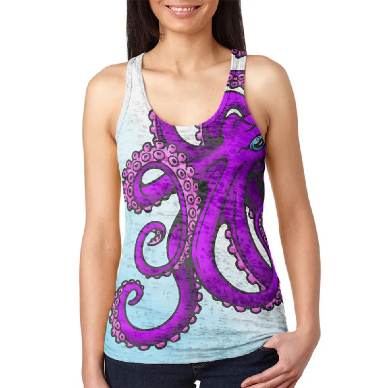 Purple Pink Octopus Juniors Burnout Racerback Tank Top trendy tank top