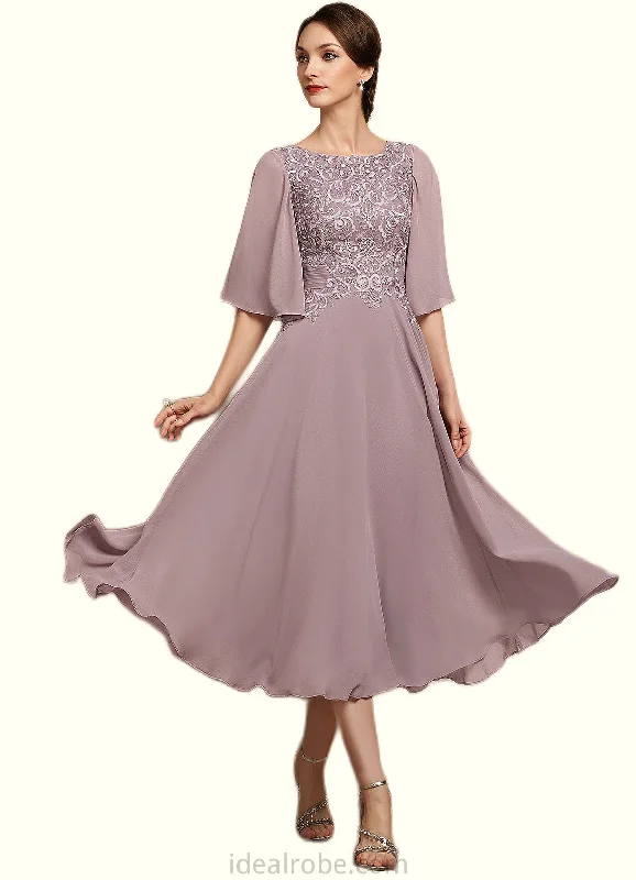 Alison A-Line Scoop Neck Tea-Length Chiffon Lace Mother of the Bride Dress STK126P0014743 Alison A-Line Scoop Neck Tea-Length Chiffon Lace Mother of the Bride Dress STK126P0014743