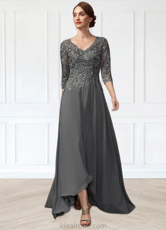 Maureen A-Line V-neck Asymmetrical Chiffon Lace Mother of the Bride Dress With Sequins STK126P0014803 Maureen A-Line V-neck Asymmetrical Chiffon Lace Mother of the Bride Dress With Sequins STK126P0014803